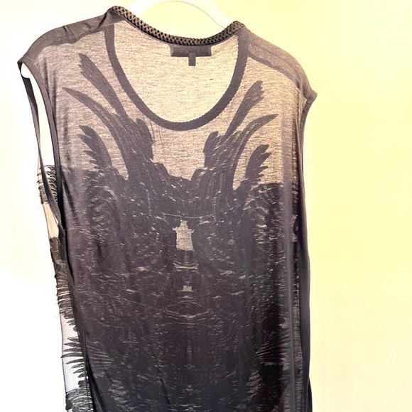 IRO Paris Silk Blend Black Sleeveless  Burn Out Wing Patterned Top Sz 38 Medium - Picture 6 of 6